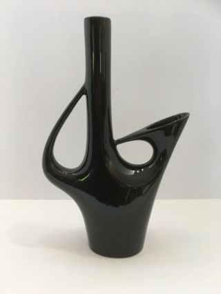 Vintage Mid Century Italy 675 Black Ceramic Vase/pitcher