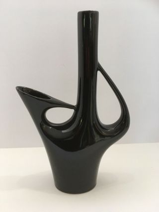 Vintage Mid Century Italy 675 Black Ceramic Vase/Pitcher 3