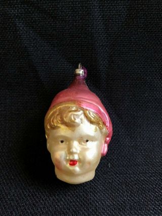 Antique Vintage Child In Stocking Hat Glass German Figural Christmas Ornament