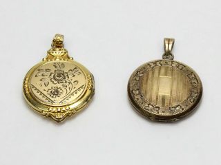 Vintage 1/20 12k Gold Filled Gf Round Locket Charms Pendants - Set Of 2