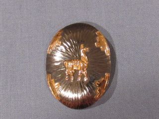 Vtg Sterling Silver 925 &18k Yellow Gold Aztec Llama Oval Pin Brooch Pendant