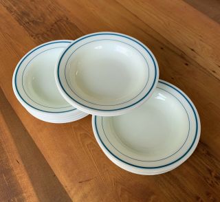 12 Vintage Pyrex Tableware By Corning Teal Blue Stripe Soup Bowls