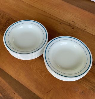 12 Vintage PYREX Tableware by Corning Teal Blue Stripe Soup Bowls 2