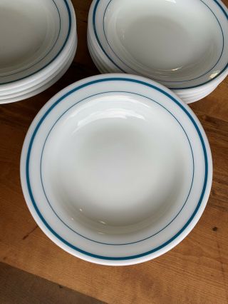 12 Vintage PYREX Tableware by Corning Teal Blue Stripe Soup Bowls 4