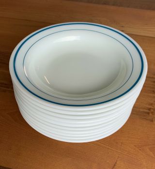 12 Vintage PYREX Tableware by Corning Teal Blue Stripe Soup Bowls 6