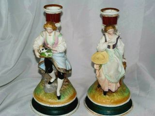 Vintage Germany Dresden Porcelain Couple Figurines Candle Holders