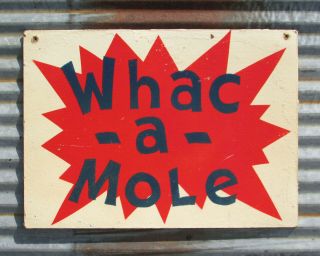 Vintage Whac A Mole Carnival Game Painted Sign Midway Whack Arcade Ride Old Toy