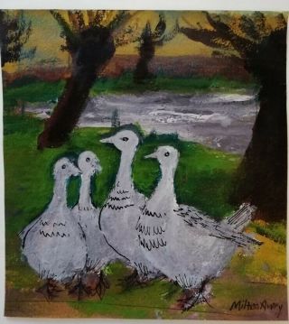 Milton Avery - Vintage Piece - Signed Oil On Card - Geese - American Naive 5 Of 5