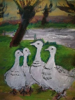 MILTON AVERY - VINTAGE PIECE - SIGNED OIL ON CARD - GEESE - AMERICAN NAIVE 5 OF 5 2