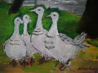 MILTON AVERY - VINTAGE PIECE - SIGNED OIL ON CARD - GEESE - AMERICAN NAIVE 5 OF 5 3