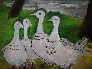 MILTON AVERY - VINTAGE PIECE - SIGNED OIL ON CARD - GEESE - AMERICAN NAIVE 5 OF 5 6