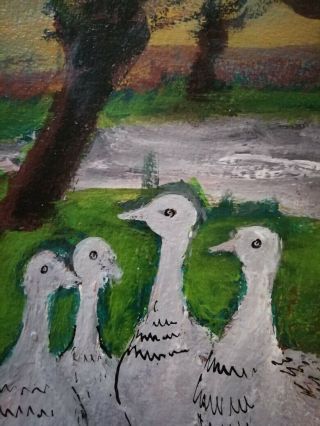 MILTON AVERY - VINTAGE PIECE - SIGNED OIL ON CARD - GEESE - AMERICAN NAIVE 5 OF 5 7