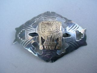 Vintage Peruvian 18k Gold & 925 Sterling Silver Inca God Brooch Pendant Pin