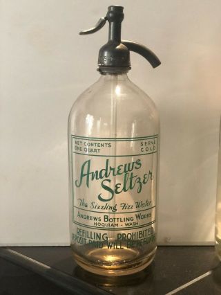 Vintage Seltzer Bottle Andrews Seltzer Bottling Hoquiam,  Washington