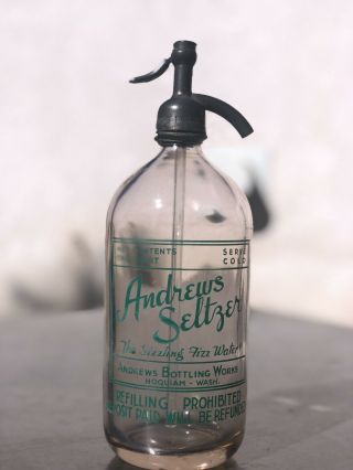 VINTAGE SELTZER BOTTLE ANDREWS SELTZER BOTTLING HOQUIAM,  WASHINGTON 7