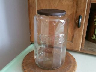 Antique Vintage Hoosier Paneled Glass Coffee Jar Canister W/aluminum Lid