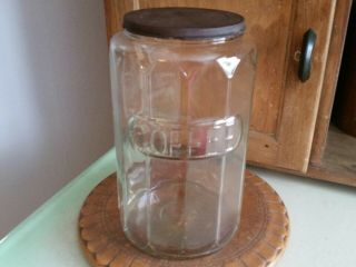 Antique Vintage Hoosier Paneled Glass Coffee Jar Canister w/Aluminum Lid 5