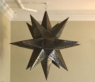 Vintage Hanging Moravian Punched Tin Metal Star 24 In With Lights