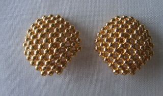 Vintage Gold Tone Christian Dior Oversize Honey Comb Clip On Earrings