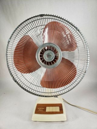 Vintage Tatung 16 Inch Oscillating Fan With Clear Brown Blades Perfect