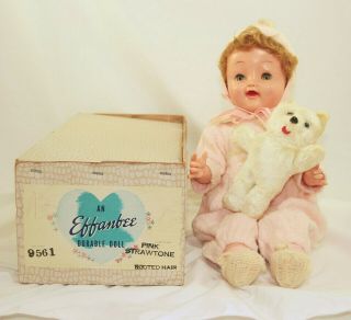 Vintage 1955 Effanbee Baby Cuddle - Up Doll Box Plush Toy Bear 20”