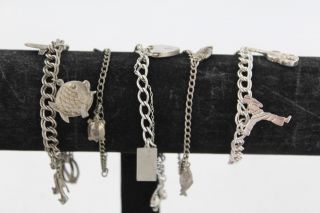 5 X Vintage Sterling Silver Charm Bracelets Inc.  Animal,  Padlock Clasp (65g)