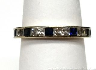 Vintage 14k White Gold Natural Sapphire Anniversary Wedding Stack Ring Size 5