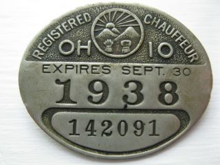 Vintage Obsolete Registered 1938 Ohio Chauffeur Badge Pin