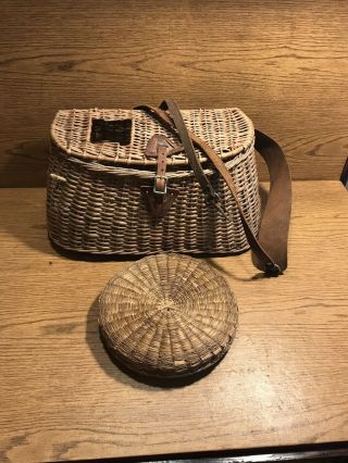 Circa 1950s Ll Bean Fishing Basket With Small Creel Basket