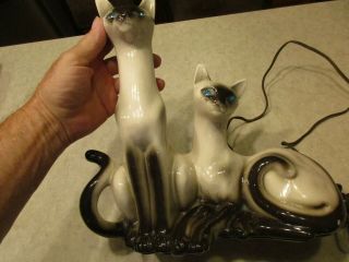 Vintage 1958 Siamese Cat Tv Lamp,  Jeweled Eyes,  Lane & Co.  California Pottery