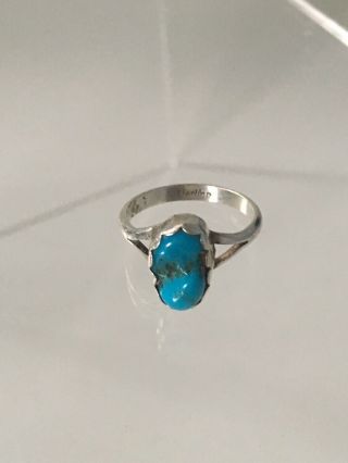 Vintage Southwestern Nava Sterling Silver Signed Turquoise Ring Jewelry Size 5.  5