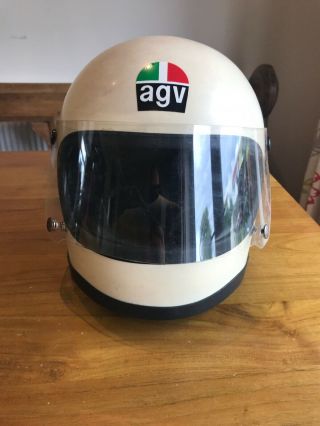Vintage Agv White Motorcycle Helmet