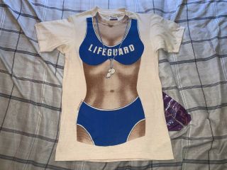 Vintage 1980 Hanes 50/50 Blend Single Stitch T Shirt Lifeguard Body Suit Small