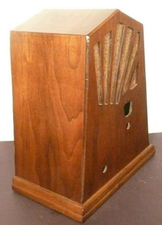 Vintage Falck Cathedral Radio Part: Wood Shell W/ Grill Cloth 17 & 1/2 " Hi