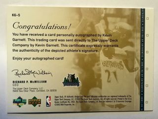 2001 - 02 Sp Authentic Kevin Garnett AUTO GOLD /75 STAR SIGNATURES RARE$ ON - CARD 2