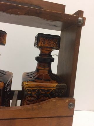 Vintage Wooden Small Liquor Bar Whiskey Lock Cabinet Two Bottles 4