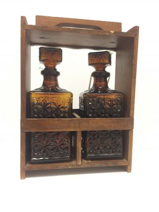 Vintage Wooden Small Liquor Bar Whiskey Lock Cabinet Two Bottles 5