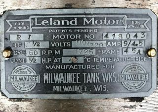 Antique Vintage Rare Leland Electric Motor Milwaukee Tank Collectible Cast Iron 2