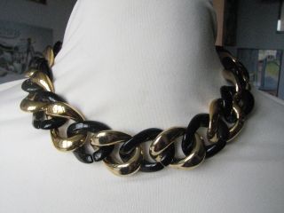 Vintage Signed Ampcp French Lucite Necklace Black & Gold