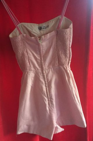 Vtg 40s Pinup Candy - stripe Metal Zippered Swimsuit 12 8