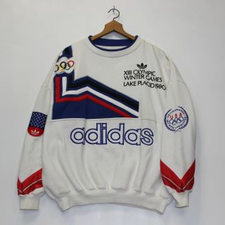 Vintage 1980s Adidas Lake Placid Winter Olympics Sweatshirt Crewneck Size Large