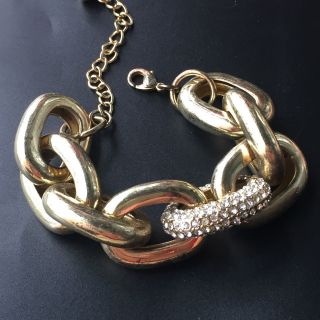 Vtg Gold Huge Link Chain Rhinestones Bracelet Designer Runway - 8