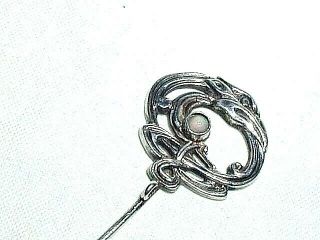 Antique C 1900 Silver Opal Art Nouveau Entwined Stick Pin Entwined Snakes