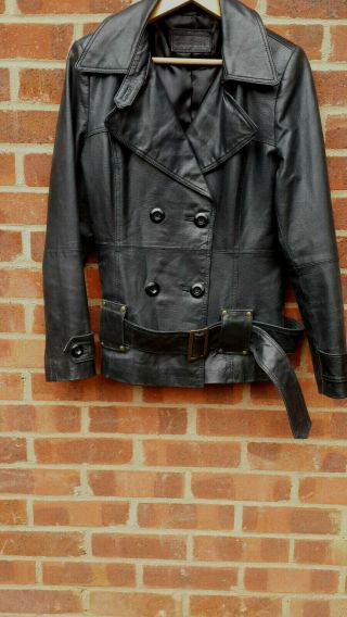 Vintage C & A Dark Grey/black Leather Jacket Uk Size 16 Fr 44 D 42