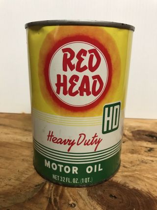Red Head 1 Quart Motor Oil Can Metal - Full Vintage