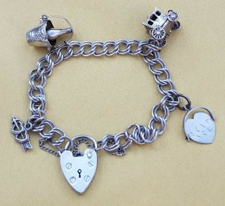 Vintage Sterling Silver Double Linked Charm Bracelet With Safety Chain