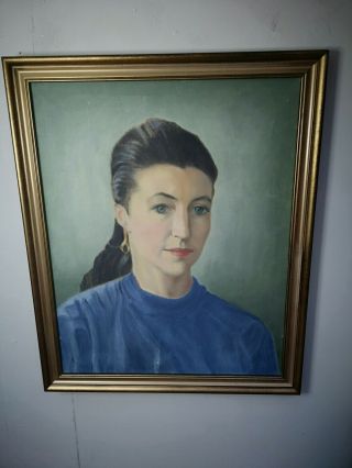 Stunning Vintage Oil Painting Portrait Of A Lady In Vintage Gilt Frame