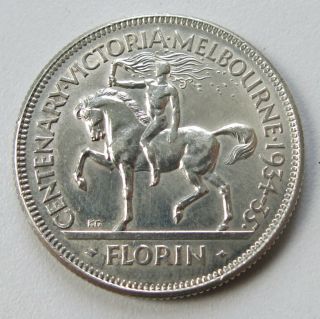 Rare Australian 1934 - 35 George V Sterling Silver Melbourne Centenary Florin Coin