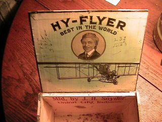 Hi - Flyer Vintage Cigar Box.  Indiana Wooden Cigar Box With Graphics.  Vg,