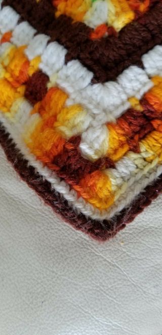 Vtg Retro 70s Orange Brown Hand Crocheted Granny Square Afghan Blanket 82 X 62 3